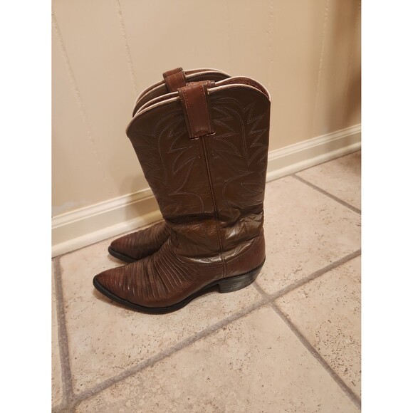 Nocona Boots Women's Cognac Brown Lizard Leather Western Boots Size 8.5 - Picture 2 of 12